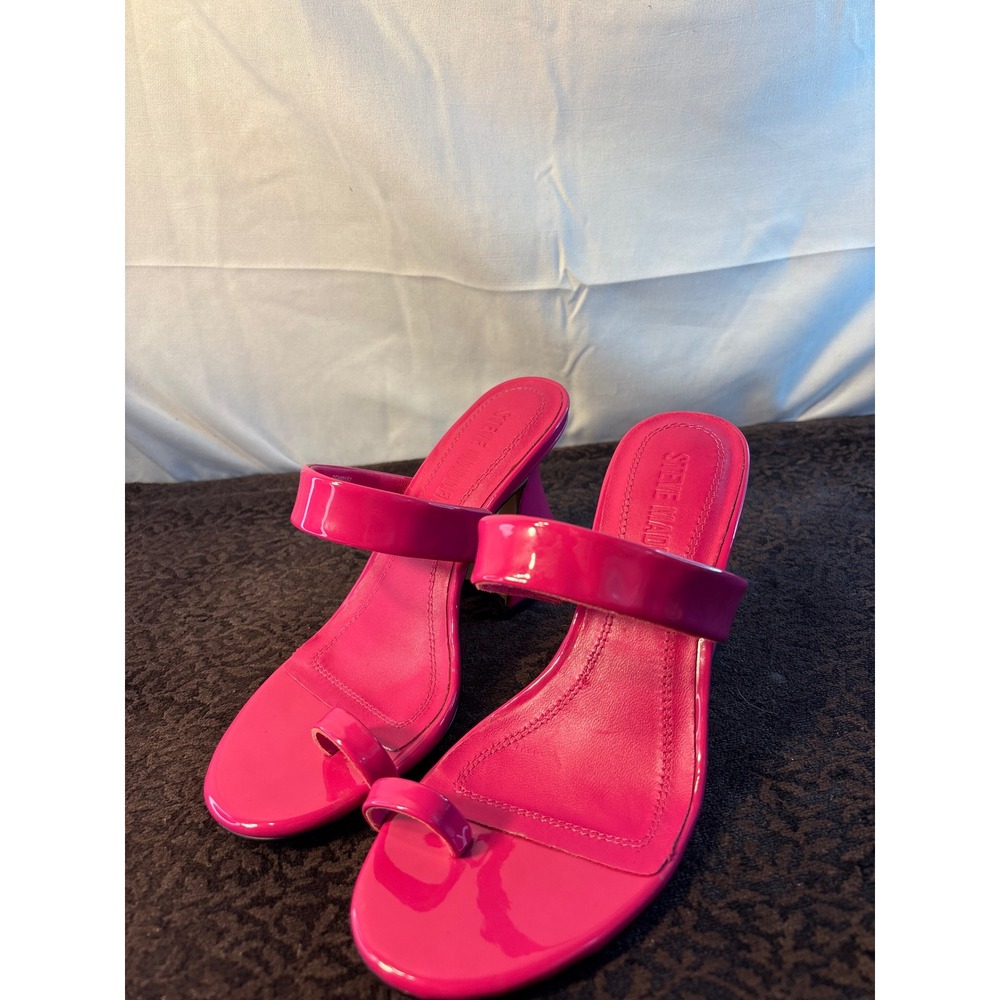 Steve Madden Renie Hot Pink Patent Toe Ring Flared Block Heel Sandals Womens 6M
